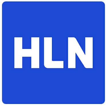 White HLN logo displayed on blue background